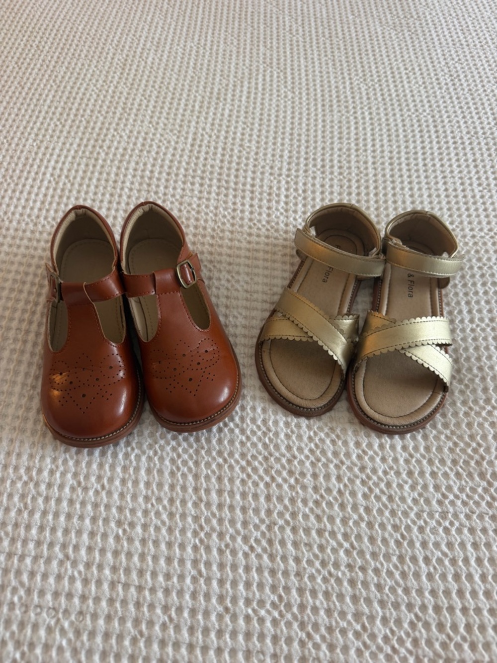 Girls Brown Mary Jane Shoes & Gold Criss Cross Sandals Size 12